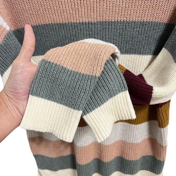 Madewell Sweater Sz XS Thompson Pocket Pullover Knit in Cream Green Multi Stripe - Picture 6 of 11